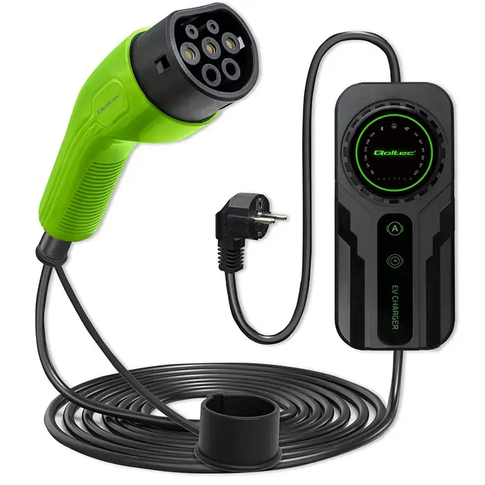 Qoltec Mobile charger for EV 2-in-1 Type2 with regulation |  3.5kW | 230V | SCHUKO 16A | LCD | Portable | Wallbox | 5m