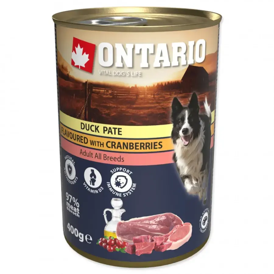 Canned food for dogs : Ontario Dog Duck Pate with Cranberries 400g