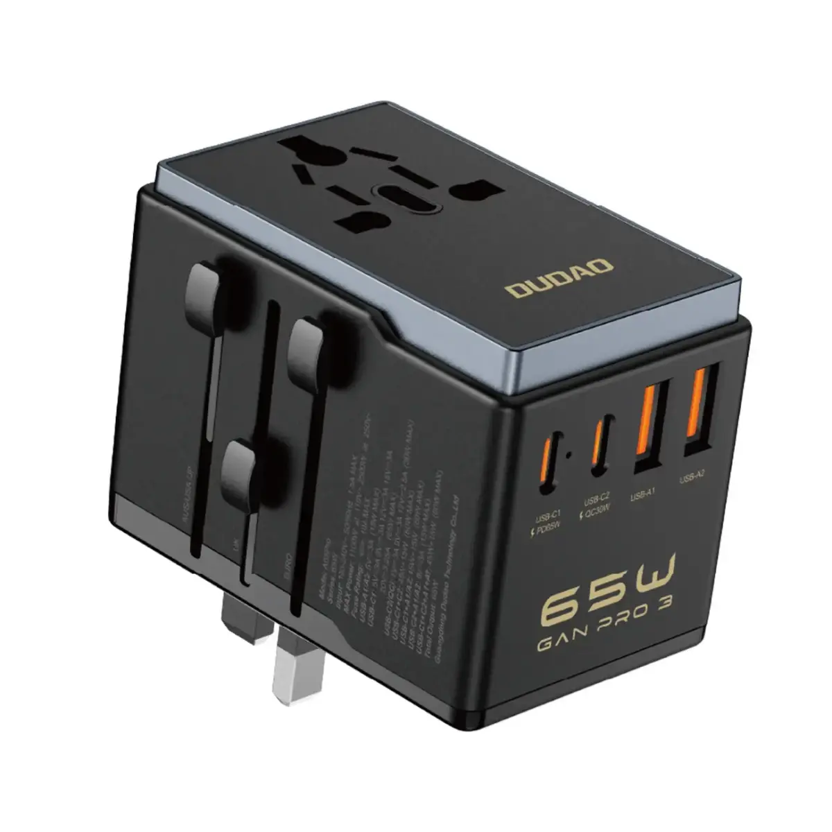 Dudao A65Pro tīkla lādētājs | 65W | USB-C, USB-A | melns