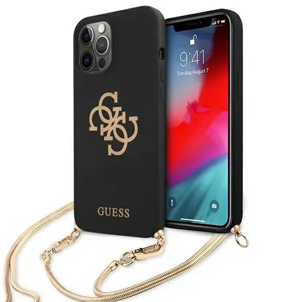 Guess 4G Gold Chain Collection maciņš telefonam iPhone 12 Pro Max melns