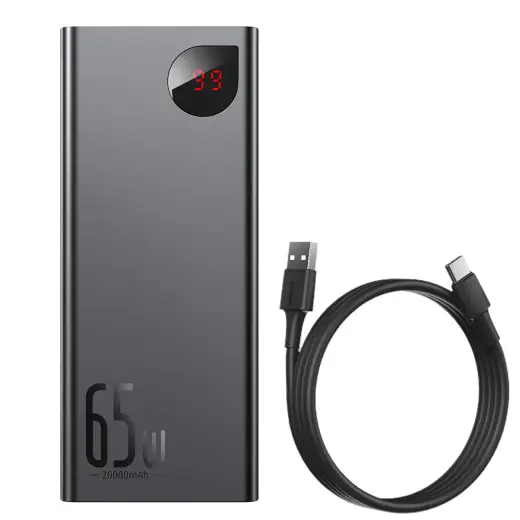 Baseus Adaman Metal 65W 20000mAh Ārējais akumulators ar Baseus Xiaobai USB-C 60W (20V 3A) 50cm kabelis - Melns