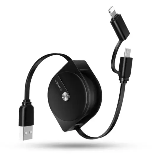 USAMS US-SJ192 3-in-1 data transfer and charging cable | USB-A to Lightning, Micro USB | 10W | 1m | black