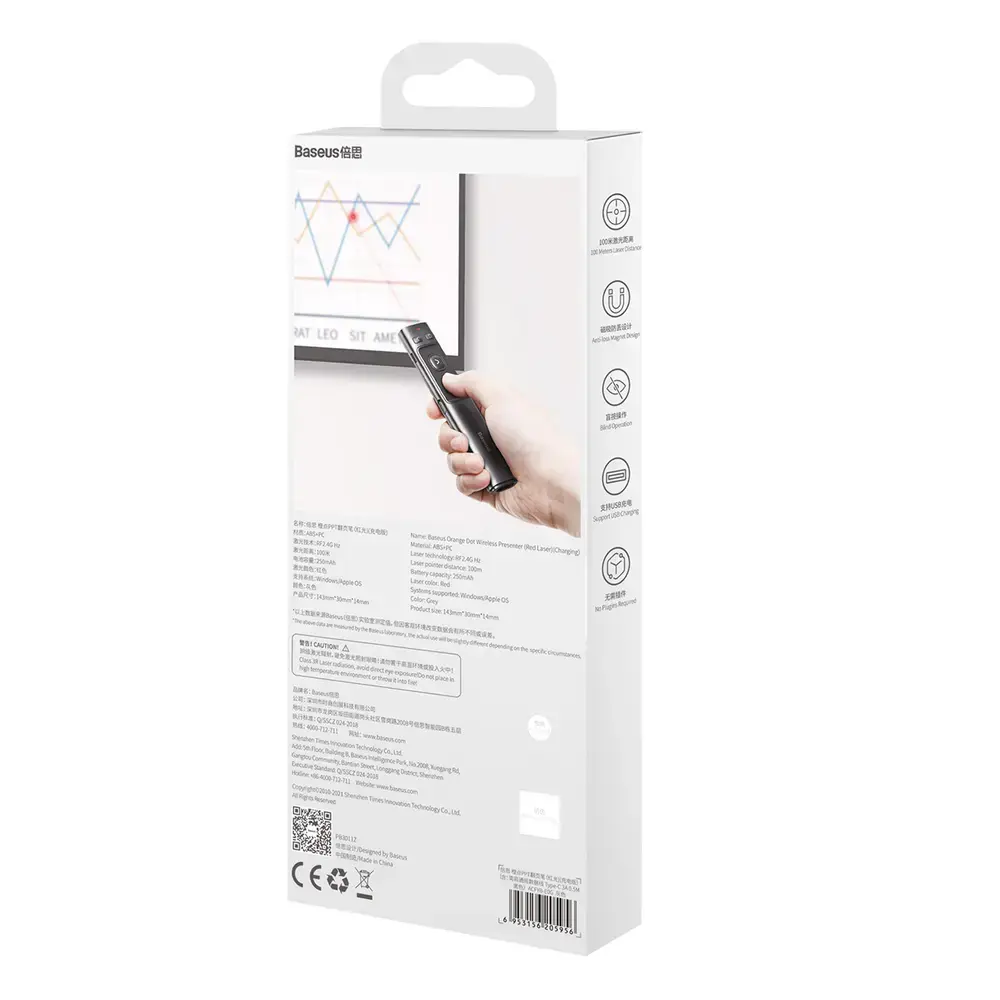 Baseus Orange Dot Wireless Laser Pointer for Presentations - Gray (Battery Not Included)
