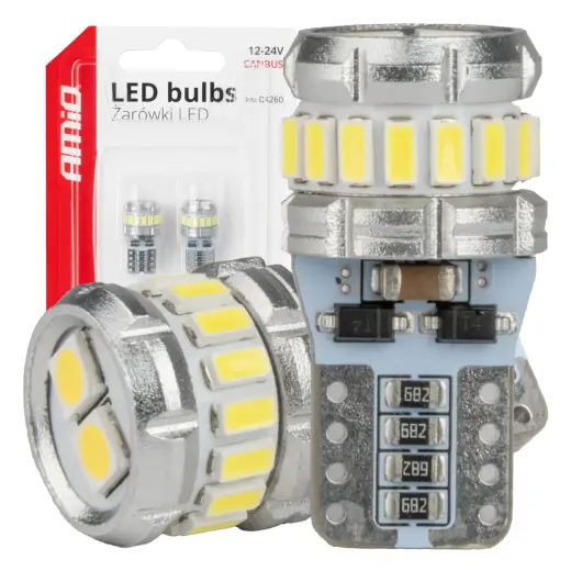 LED bulbs CANBUS T10 W5W 16SMD 2SMD 3014 3030 White 12V 24V AMIO-04260
