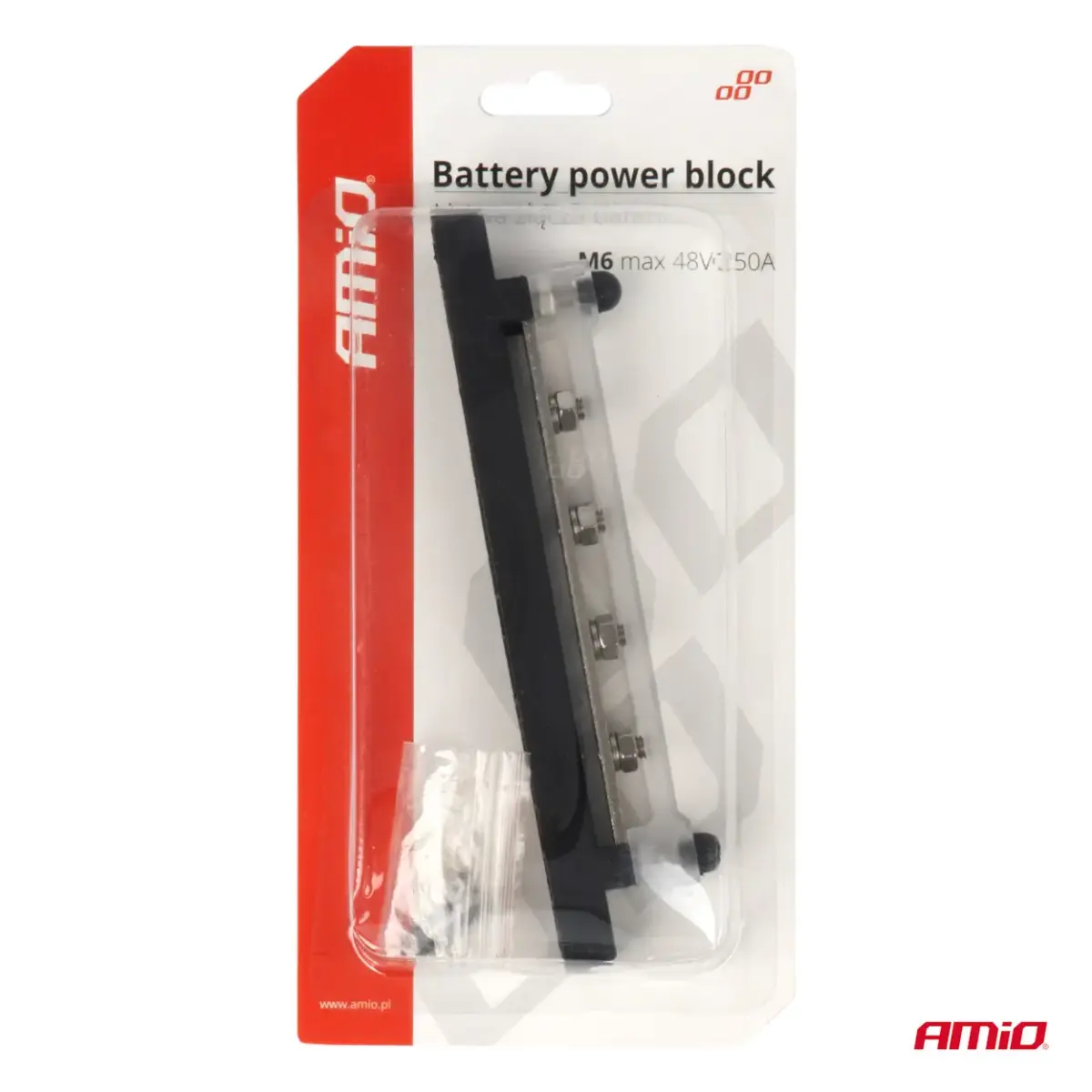 Ground distribution block plus bus bar M6 12V - 48V 150A AMIO-03808