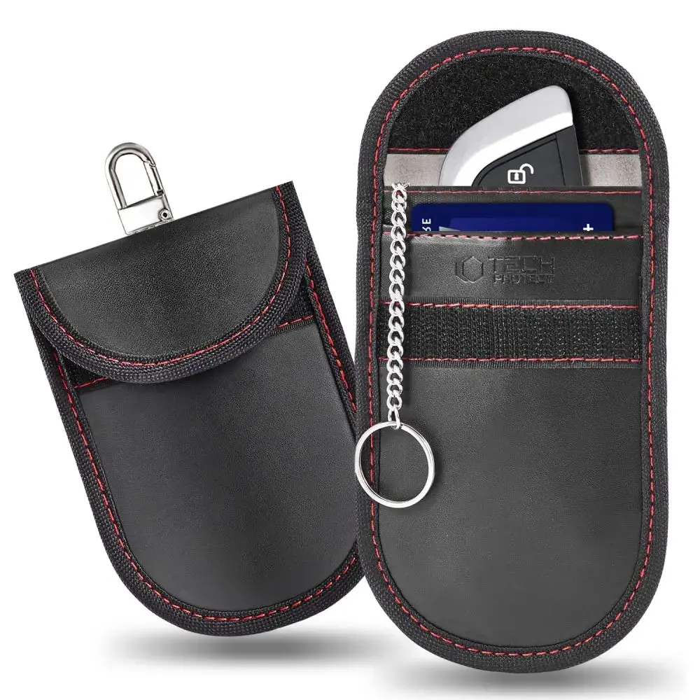 KLATKA FARADAYA TECH-PROTECT KLR100 POUCH KEYLESS RFID SIGNAL BLOCKER CASE BLACK/RED