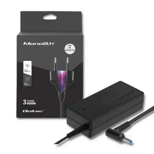 Qoltec Power adapter for laptop HP 65W | 19.5V | 3.33A | 4.5*3.0+pin | +power cable