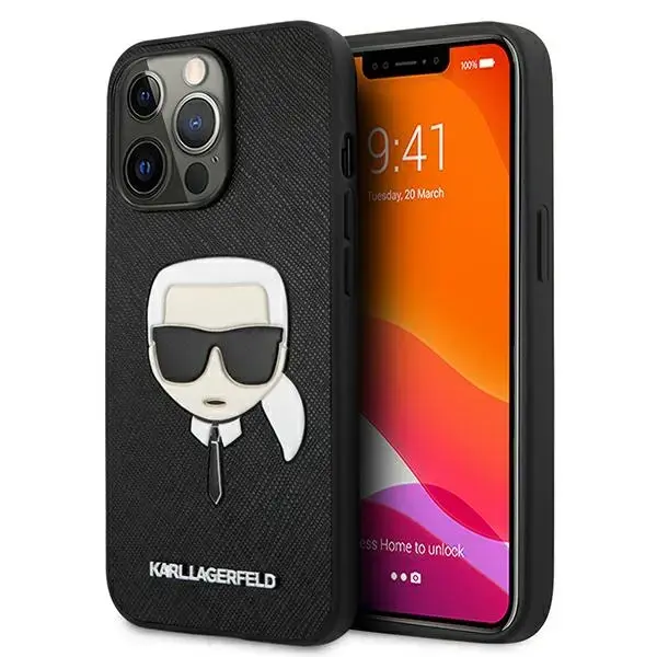 KLHCP13XSAKHBK Karl Lagerfeld PU Saffiano Karl Head Case for iPhone 13 Pro Max Black