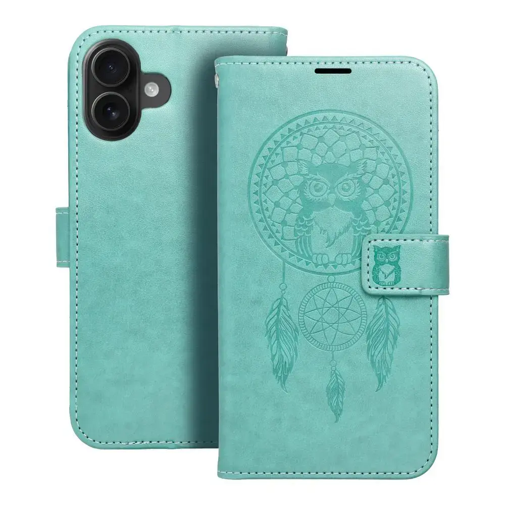 MEZZO dreamcatcher grāmatveida maciņš telefonam iPhone 16 Plus zaļš