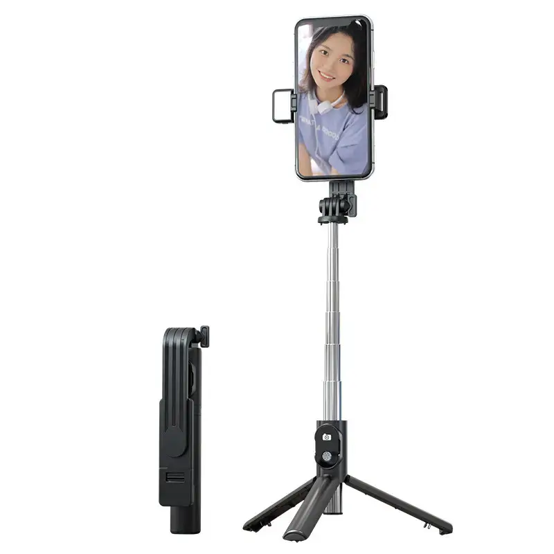 Selfie Stick - with detachable bluetooth remote control, tripod and LED light - P20S-1 BLACK