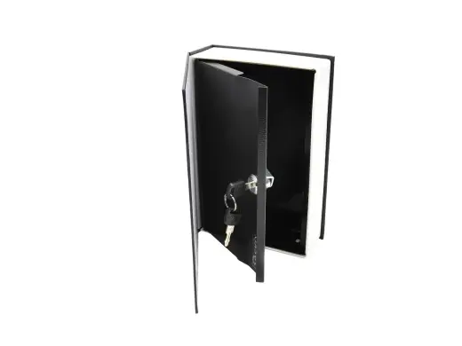 Raamatukujuline metallist seif rahale, 240x155x55mm, võtmega