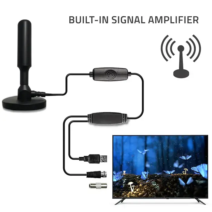 Qoltec Indoor DVB-T2 TV antenna with signal amplifier and magnetic base | 4K | 28dBi | 5m