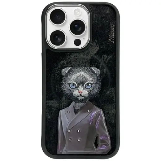 Nimmy Magnetic moekas armsa loomamotiiviga telefoniümbris iPhone 16 Pro Max jaoks, must