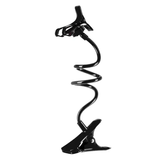 Universal cell phone lazy tube clip holder with flexible long arm black