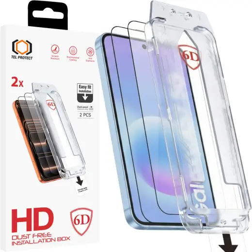 Tel Protect Dust-Free Easy Fit Full Glue 6D Tempered Glass for Samsung Galaxy A56/A57 5G black - 2 pieces