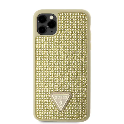 Guess Rhinestones Triangle Metal Logo Case iPhone 11 Pro Max Gold