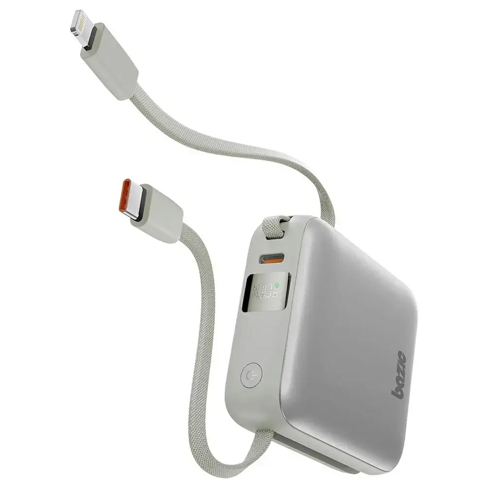 Bazic Fusion Mini ārējais akumulators (powerbank) | 10000 mAh | 22W | USB-C, Lightning | LED ekrāns | pelēks