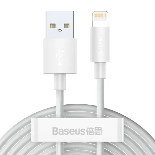 Baseus Simple Wisdom datu pārraides un uzlādes vads | USB-A uz Lightning | 12W | 1.5m | balts | 2 gab. komplekts
