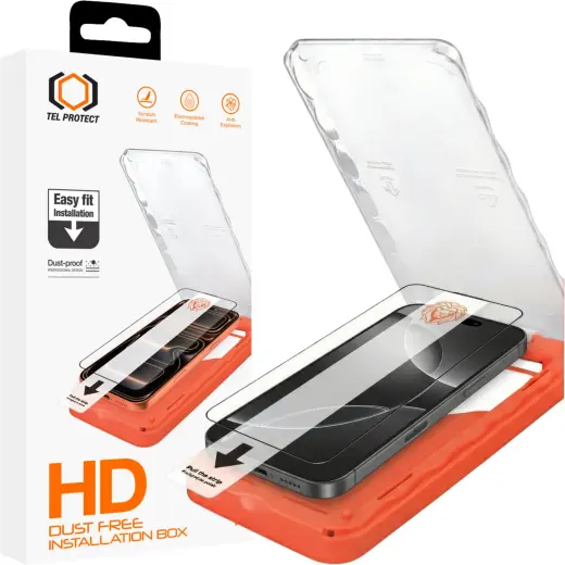 Tel Protect Dust-Free Easy Fit HD Titan Tempered Glass for Iphone 16 black