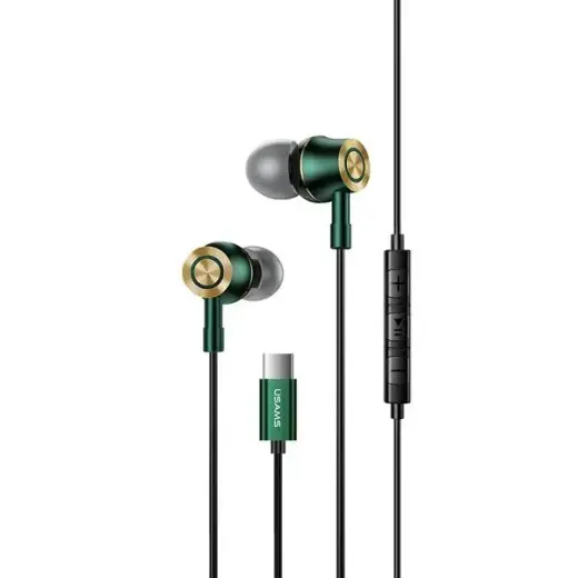 USAMS Słuchawki stereo EP-43 metal USB-C ciemny zielony|dark green HSEP4302
