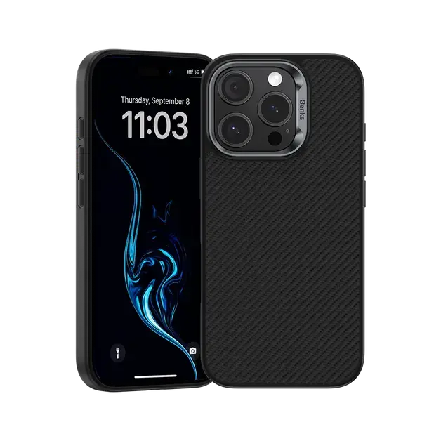 Benks Magnetic Armor Pro Kevlar Case Metal Frame 600D (A066) for Iphone 16 Pro Max black