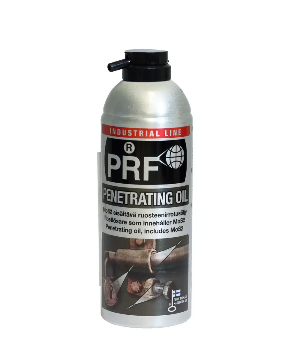 PRF Penetrating oil containing MoS2. Loosens and lubricates rusted and stuck metal parts. PFR PENETRATING OIL 520 ml Aerosol