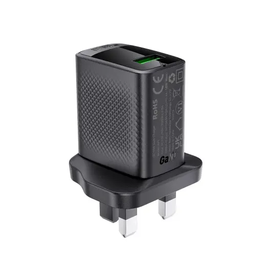 Acefast A91 18W GaN USB-A (UK) Wall Charger - Black