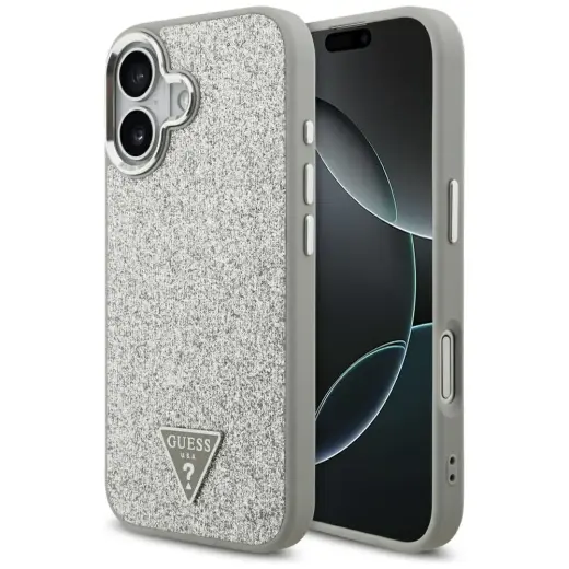 Case Guess Glitter Triangle Logo MagSafe for iPhone 17 silver