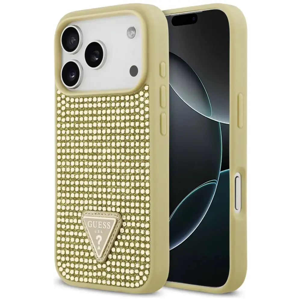 Case Guess Rhinestone Triangle Logo for   iPhone 17 Pro gold