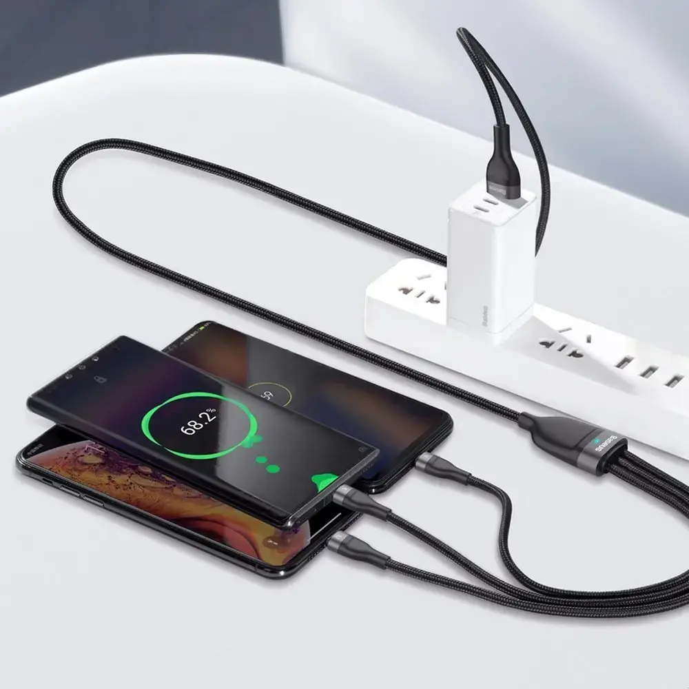 Baseus 3in1 USB - Lightning | USB Typ C | micro USB data charging cable 1,2 m 5 A 480 Mbps 40 W black and gray (CA1T3-G1)