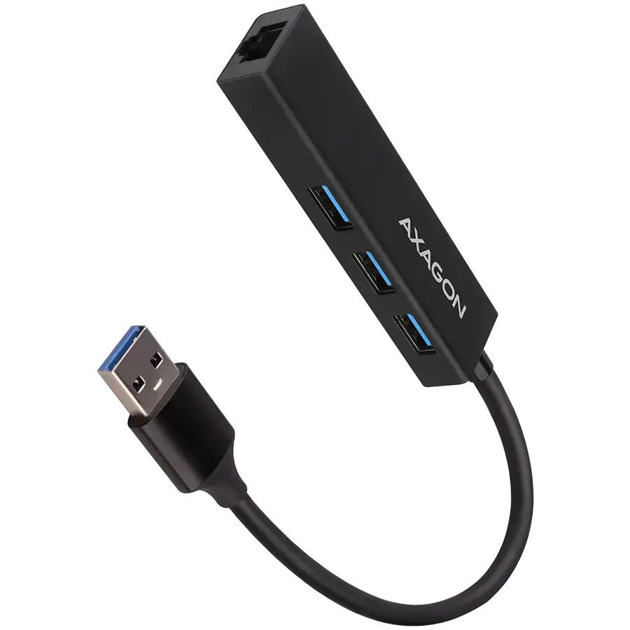 AXAGON HMA-GL3A 3x USB-A + GLAN, USB3.2 Gen 1 hub, metal, 20cm USB-A cable