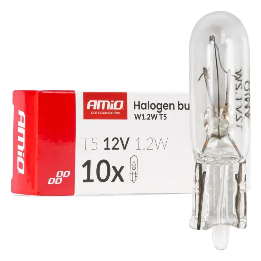 Halogen bulbs T5 12V 1.2W W2x4.6d white 10 pcs AMIO-04412