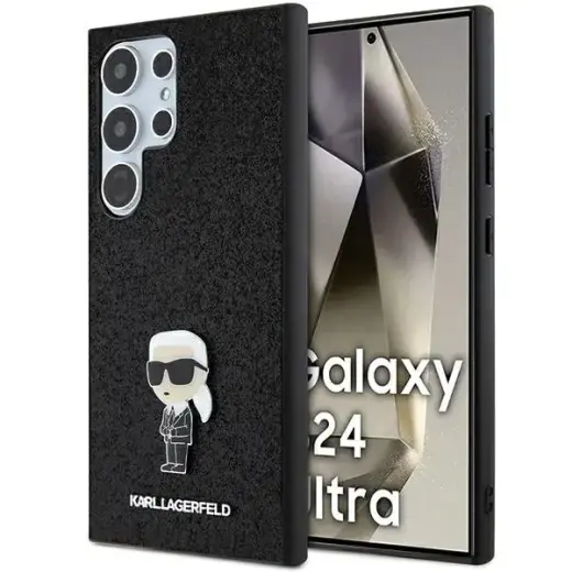 Karl Lagerfeld KLHCS24LGKNPSK S24 Ultra S928 czarny|black hardcase Fixed Glitter Ikonik Logo Metal Pin