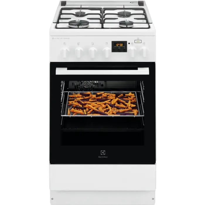 Electrolux gāzes plīts ar elektrisko cepeškrāsni, balta