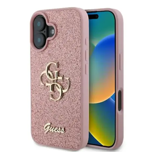 Guess case for iPhone 16 6,1" GUHCP16SHG4SGP Fixed Glitter Big 4G pink