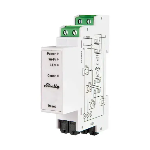 Shelly PRO 3EM 120A 2-Phase Energy Meter, WiFi/Bluetooth