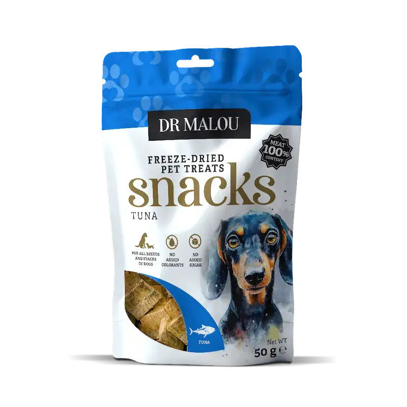Gardums suņiem - DR Malou, Meat treats for dogs, cubes, 100% freeze-dried tuna meat, 50g