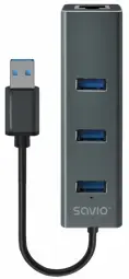 USB Centrmezgls Savio 3-port USB-A 3.1 Gen 1 Hub with RJ-45 Gigabit Ethernet