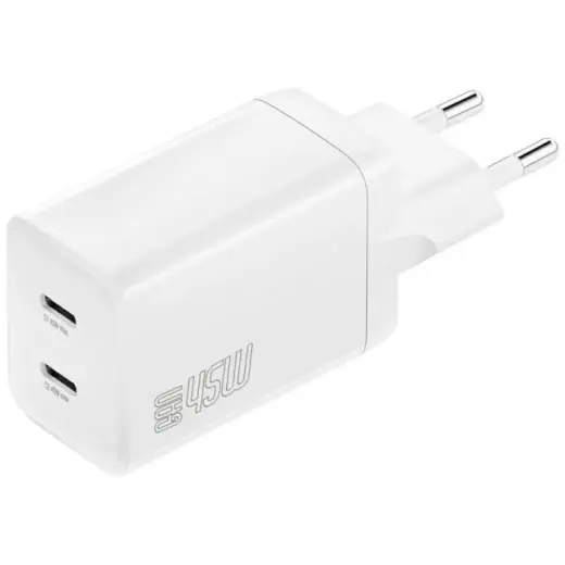 4smarts PDPlug Dual tīkla lādētājs | 45W | PD, GaN | USB-C | balts
