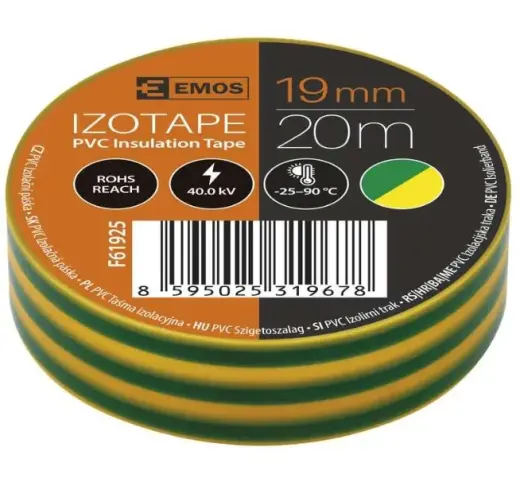 Izolācijas lente PVC 19mm/20m zaļa/dzeltena, EMOS