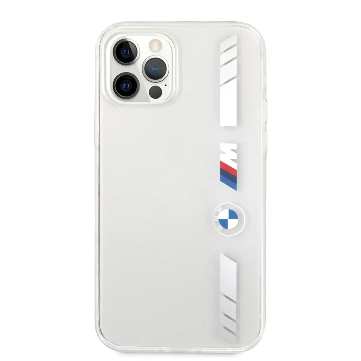 BMHCP12LMKTSS BMW M PC|TPU Silver Stripes Hard Case for iPhone 12 Pro Max 6.7 Transparent