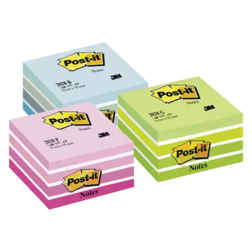 Piezīmju līmlapiņu kubs Post-it Aquarelle, 76x76mm, zilos toņos