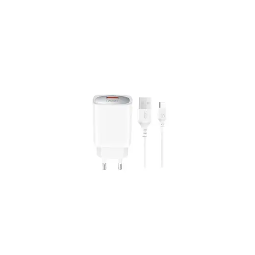 XO CE19 tīkla lādētājs | 18W | QC | USB-A | ar USB-A uz USB-C vadu komplektā | balts