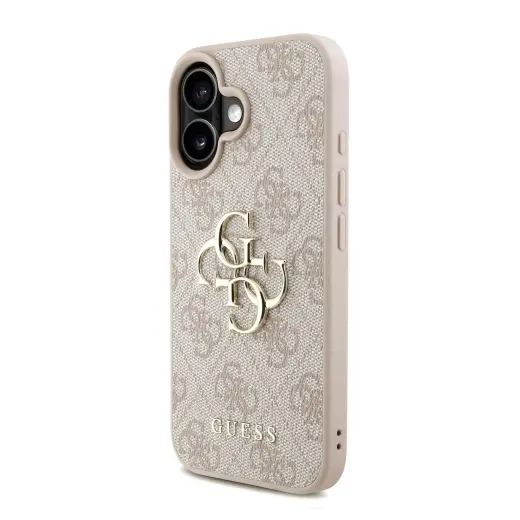 Guess PU 4G Metal Logo Strap telefona maciņš priekš iPhone 16 rozā