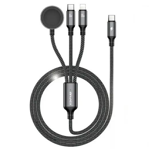 AWEI W23 3-in-1 data transfer and charging cable | USB-C to Lightning | 100W | black