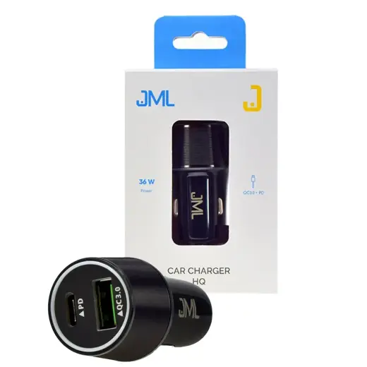 JML CC-105 automašīnas lādētājs Quick Charge 3.0 | PD | USB-C | USB | 3А | 36W melns