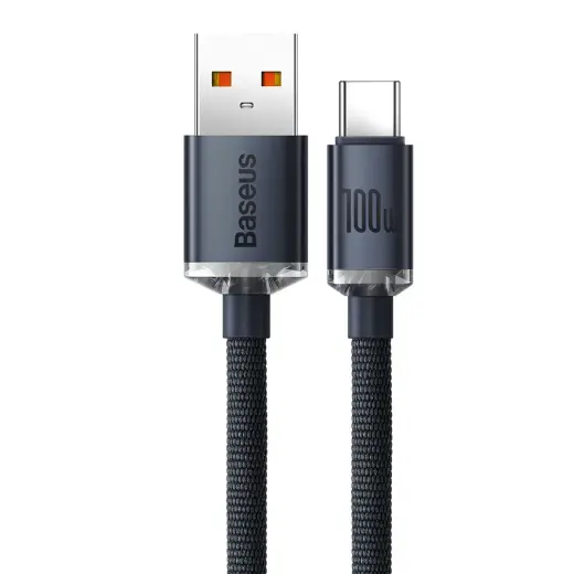 Baseus crystal shine series datu pārraides un uzlādes vads | USB-A uz USB-C | 100W | 1.2m | melns