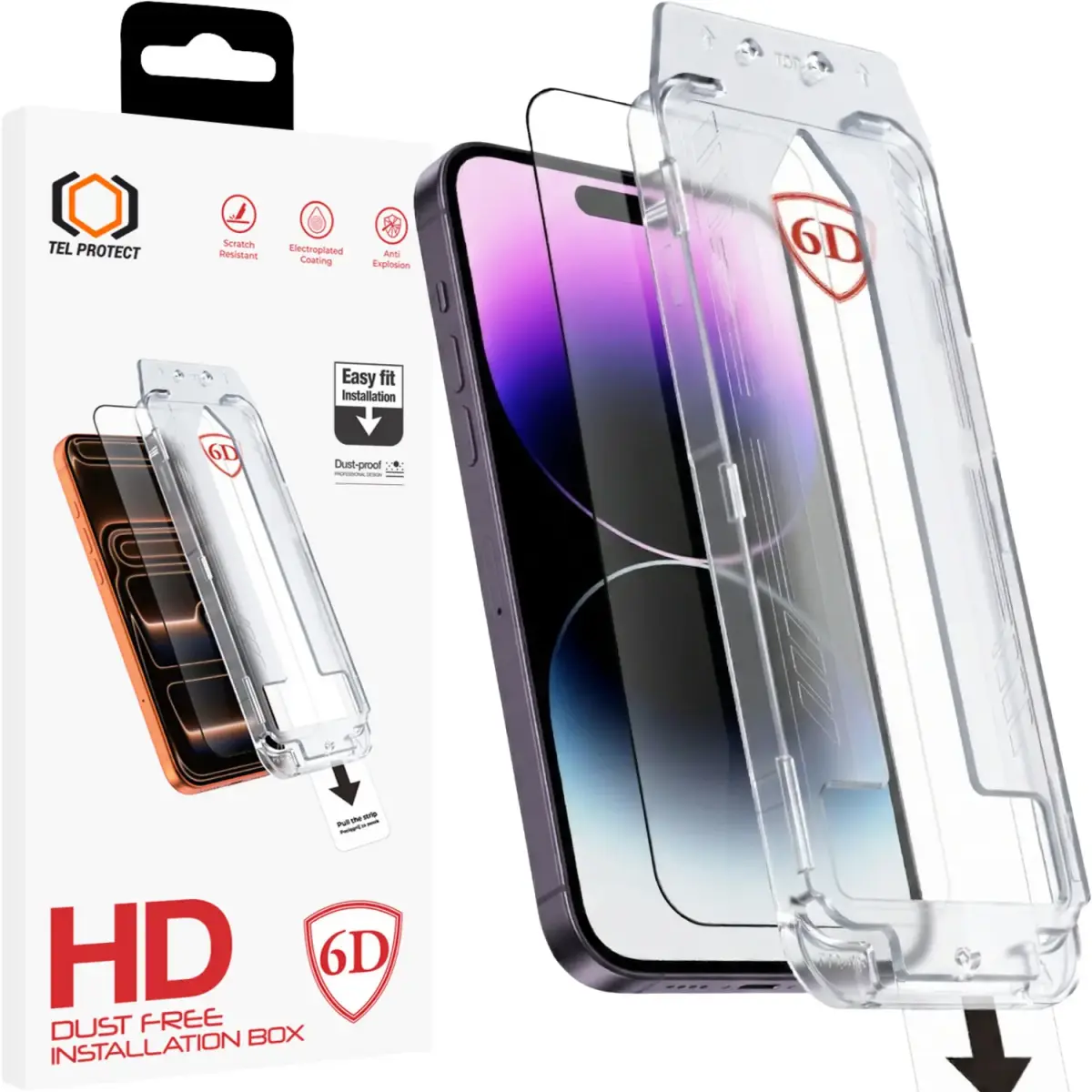 Tel Protect Dust-Free Easy Fit Full Glue 6D Tempered Glass for Iphone 14 Pro Max black