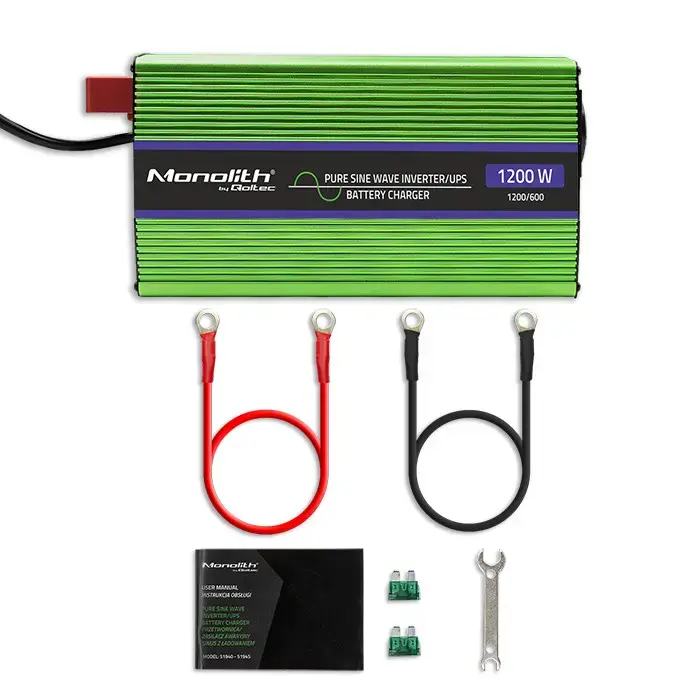 Qoltec Pure Sine Wave Inverter Monolith | battery charger | UPS | 600W | 1200W | 12V to 230V