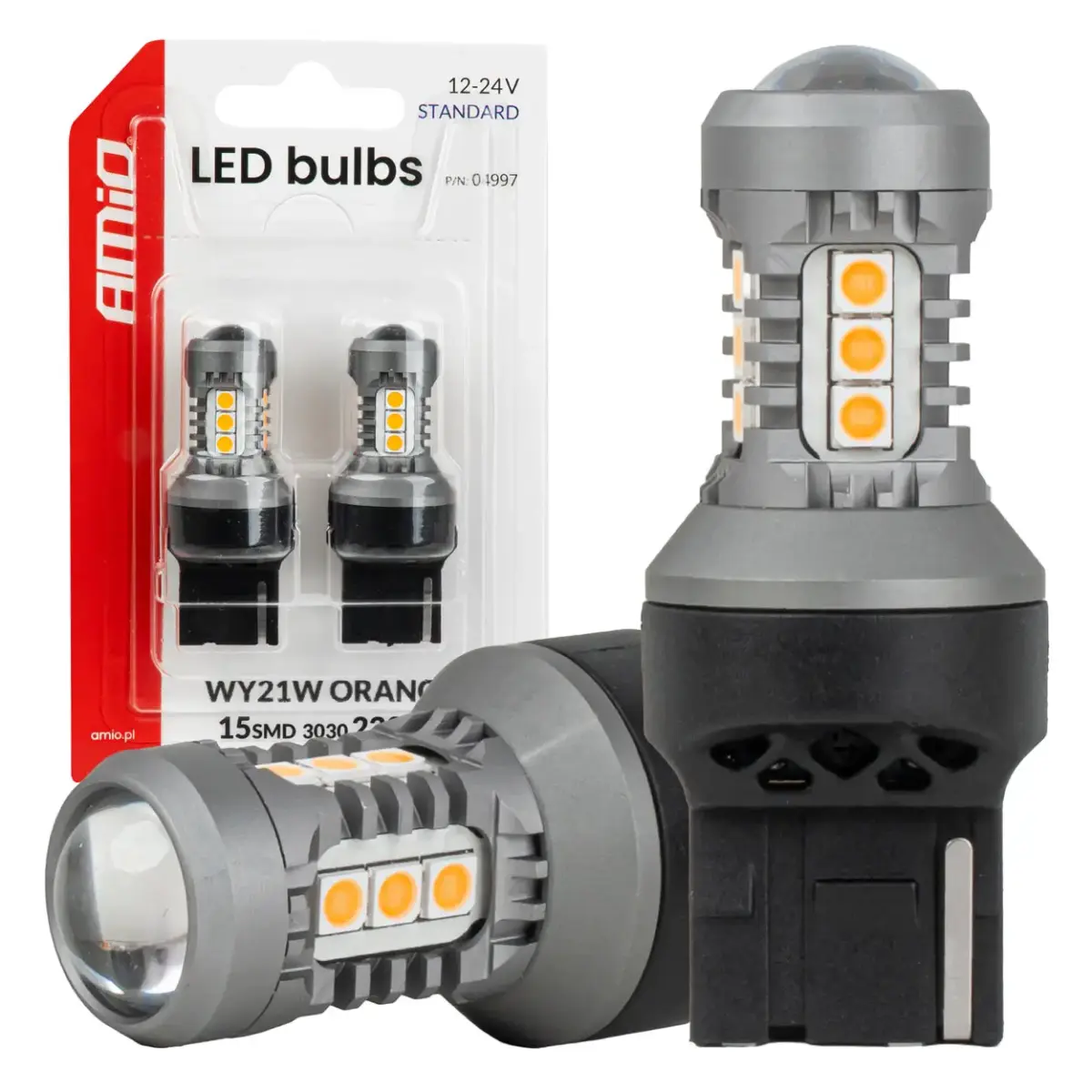 LED bulbs STANDARD 7440 WY21W 3030 15SMD Orange 12/24V AMIO-04997